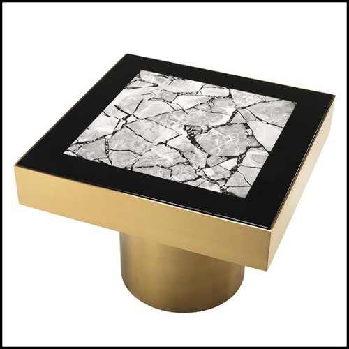 Table d'appoint avec structure en acier inoxydable finition laiton brossé 24-Resine Marble