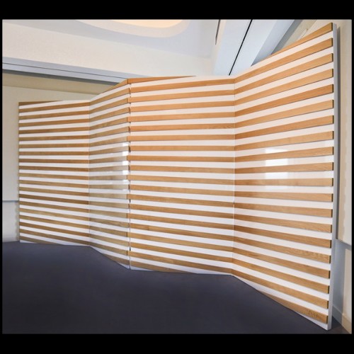 Paravent à 4 panneaux rabattables en bois de chêne massif laqué blanc piano PC-Yoko