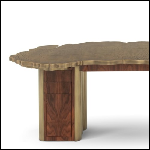 Desk with structure in solid brass in polished patina finish 145-Veining Brass Patina