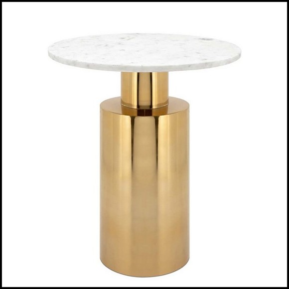 Side table with polished and gilded metal base and  white stone top 162-White Stone