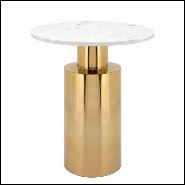 Table d'appoint avec base en métal poli et doré et plateau rond en pierre blanche 162-White Stone
