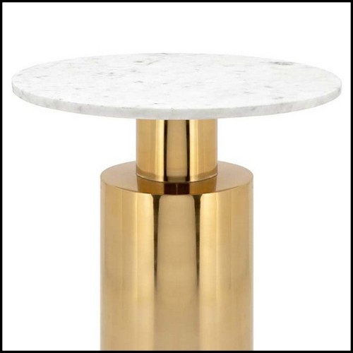 Side table with polished and gilded metal base and  white stone top 162-White Stone