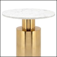 Table d'appoint avec base en métal poli et doré et plateau rond en pierre blanche 162-White Stone