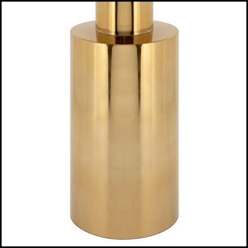 Side table with polished and gilded metal base and  white stone top 162-White Stone