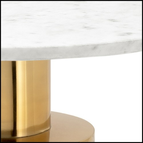 Table d'appoint avec base en métal poli et doré et plateau rond en pierre blanche 162-White Stone