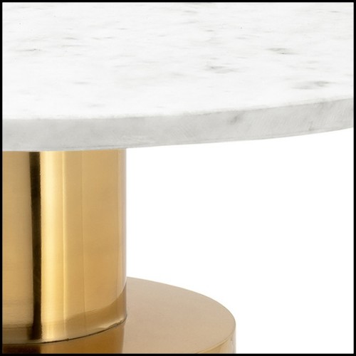 Side table with polished and gilded metal base and  white stone top 162-White Stone