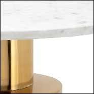 Side table with polished and gilded metal base and  white stone top 162-White Stone