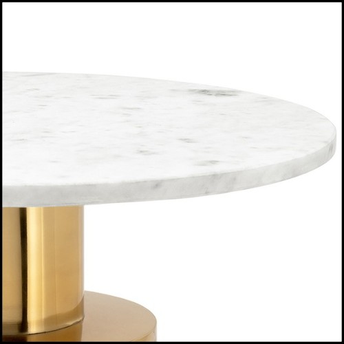 Side table with polished and gilded metal base and  white stone top 162-White Stone