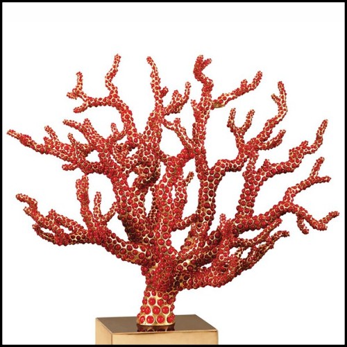 Sculpture réalisée à la main avec cabochons de corail rouge 172-Red Coral