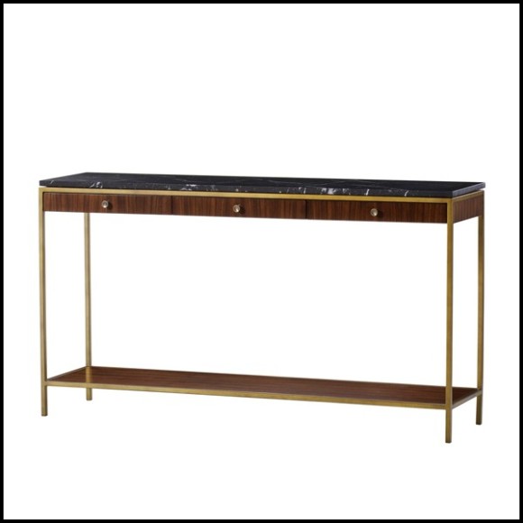 Console avec structure en acier finition laiton et bois de chêne massif et de noyer 173-Carolina