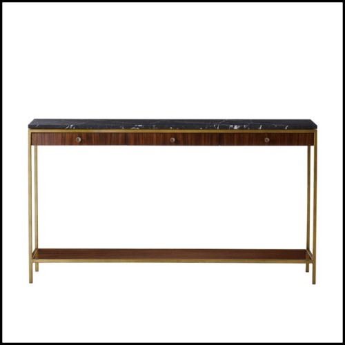 Console table with structure in steel in brass finish with solid oak and walnut structure 173-Carolina