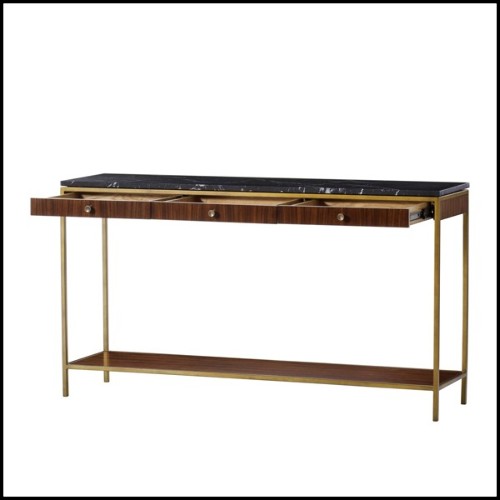 Console table with structure in steel in brass finish with solid oak and walnut structure 173-Carolina