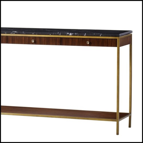 Console table with structure in steel in brass finish with solid oak and walnut structure 173-Carolina