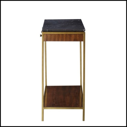Console avec structure en acier finition laiton et bois de chêne massif et de noyer 173-Carolina