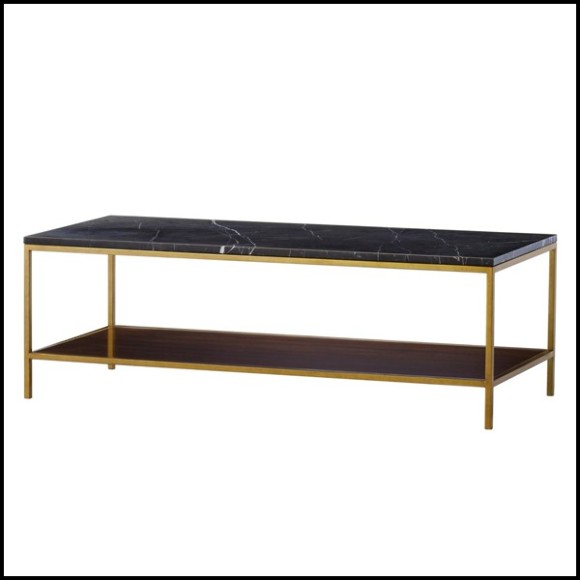 Table basse avec structure en métal finition laiton et bois de chêne massif et de noyer 173-Carolina