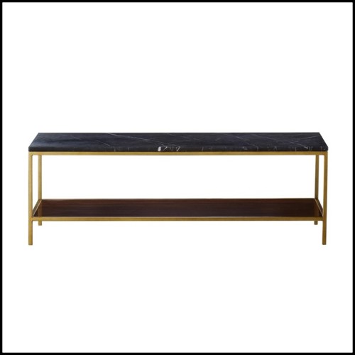 Table basse avec structure en métal finition laiton et bois de chêne massif et de noyer 173-Carolina