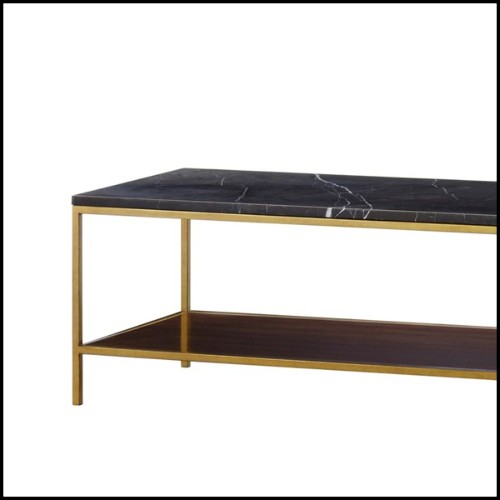 Table basse avec structure en métal finition laiton et bois de chêne massif et de noyer 173-Carolina