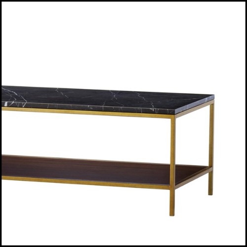 Long coffee table with structure in metal in brass finish and solid oak and walnut structure 173-Carolina