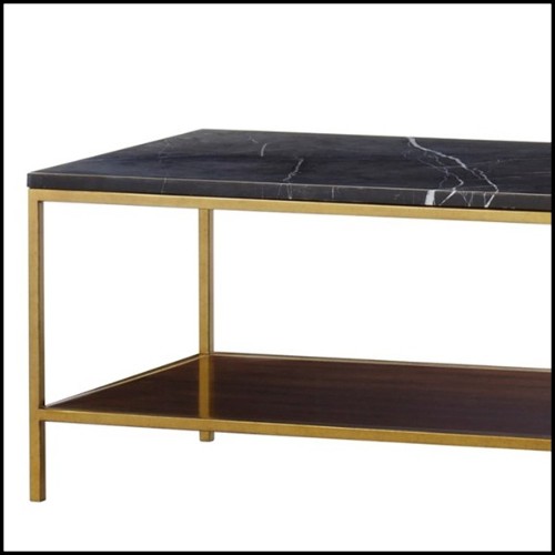 Long coffee table with structure in metal in brass finish and solid oak and walnut structure 173-Carolina