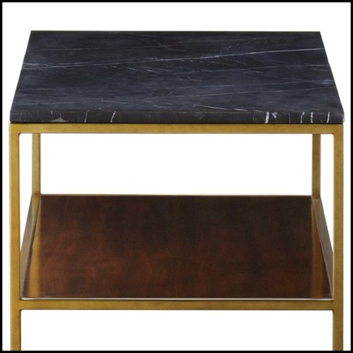 Table basse avec structure en métal finition laiton et bois de chêne massif et de noyer 173-Carolina