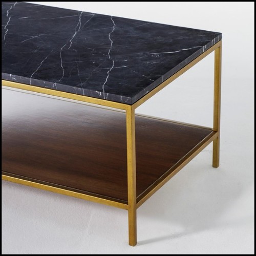 Long coffee table with structure in metal in brass finish and solid oak and walnut structure 173-Carolina