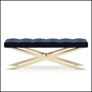Bench with structure in polished stainless steel in gold finish and high quality blue fabric 174-Hilton X
