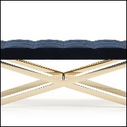 Bench with structure in polished stainless steel in gold finish and high quality blue fabric 174-Hilton X