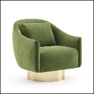 Armchair with polished stainless steel base in gold finish and high quality green velvet fabric 174-Howard