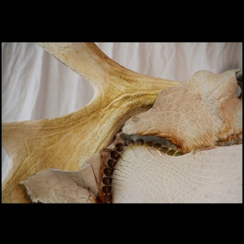 Trône en alligator blanc et bois d'élan naturel PC-White Alligator