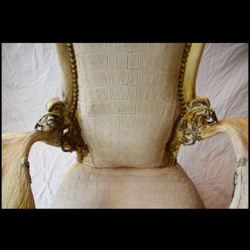 Trône en alligator blanc et bois d'élan naturel PC-White Alligator