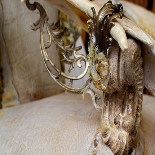 Trône en alligator blanc et bois d'élan naturel PC-White Alligator