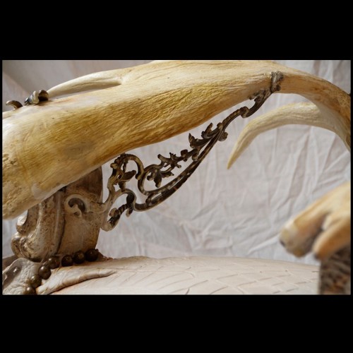 Trône en alligator blanc et bois d'élan naturel PC-White Alligator