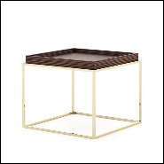 Side table with solid matte eucalyptus top and polished stainless steel base in gold finish 174-Square Gold