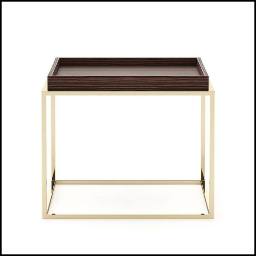 Side table with solid matte eucalyptus top and polished stainless steel base in gold finish 174-Square Gold