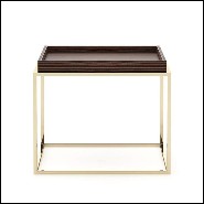 Side table with solid matte eucalyptus top and polished stainless steel base in gold finish 174-Square Gold