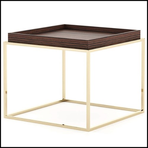 Side table with solid matte eucalyptus top and polished stainless steel base in gold finish 174-Square Gold