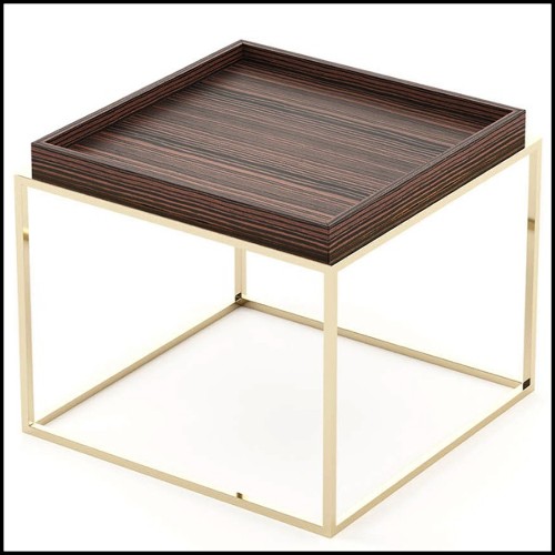 Side table with solid matte eucalyptus top and polished stainless steel base in gold finish 174-Square Gold