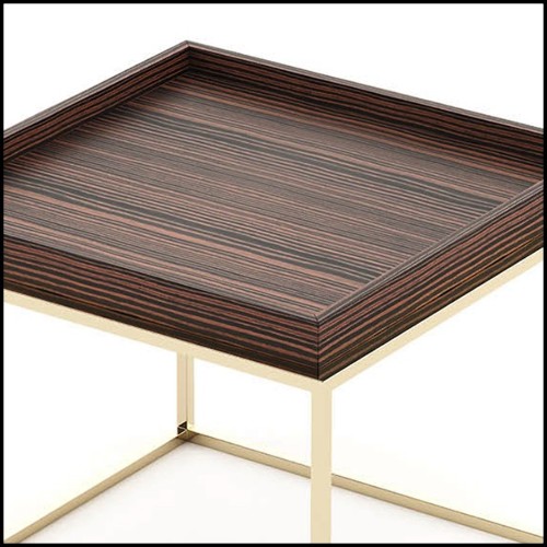 Side table with solid matte eucalyptus top and polished stainless steel base in gold finish 174-Square Gold