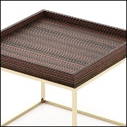 Side table with solid matte eucalyptus top and polished stainless steel base in gold finish 174-Square Gold