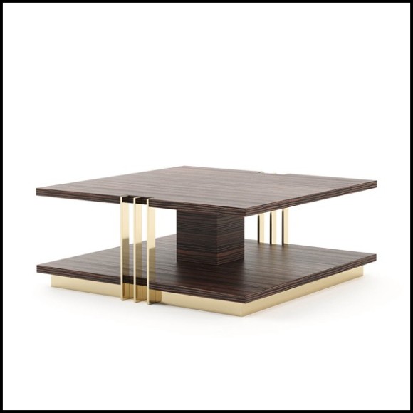 Table basse en bois d'ébène mat avec structure en acier inoxydable poli finition Gold 174-Clark Ebony