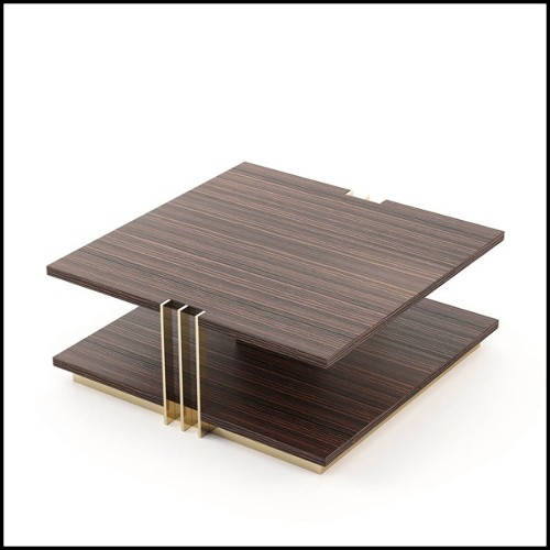 Table basse en bois d'ébène mat avec structure en acier inoxydable poli finition Gold 174-Clark Ebony