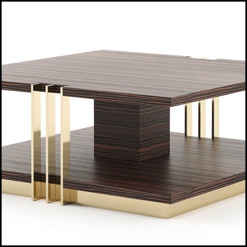 Table basse en bois d'ébène mat avec structure en acier inoxydable poli finition Gold 174-Clark Ebony