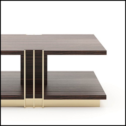 Table basse en bois d'ébène mat avec structure en acier inoxydable poli finition Gold 174-Clark Ebony