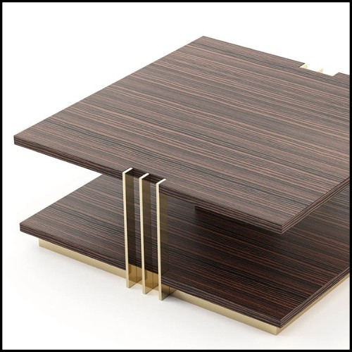 Table basse en bois d'ébène mat avec structure en acier inoxydable poli finition Gold 174-Clark Ebony