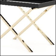 Table d'appoint avec plateau en chêne noir verni et base en acier inoxydable poli finition Gold 174-Cross Gold
