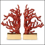 Set de 2 sculptures serre livres avec plus de 8 000 cabochons de corail rouge placés à la main 172-Red Coral Set