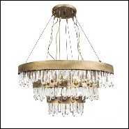 Chandelier with structure in solid brass in antique brushed finish and carved quartz crystal sticks 155-Crystal Sticks Triple