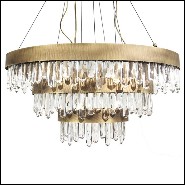 Lustre avec structure en laiton massif finition brossé antique et bâtons de cristal de quartz sculptés 155-Crystal Sticks Triple