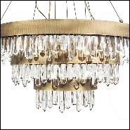 Lustre avec structure en laiton massif finition brossé antique et bâtons de cristal de quartz sculptés 155-Crystal Sticks Triple