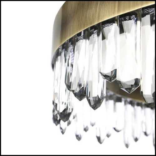 Lustre avec structure en laiton massif finition brossé antique et bâtons de cristal de quartz sculptés 155-Crystal Sticks Triple